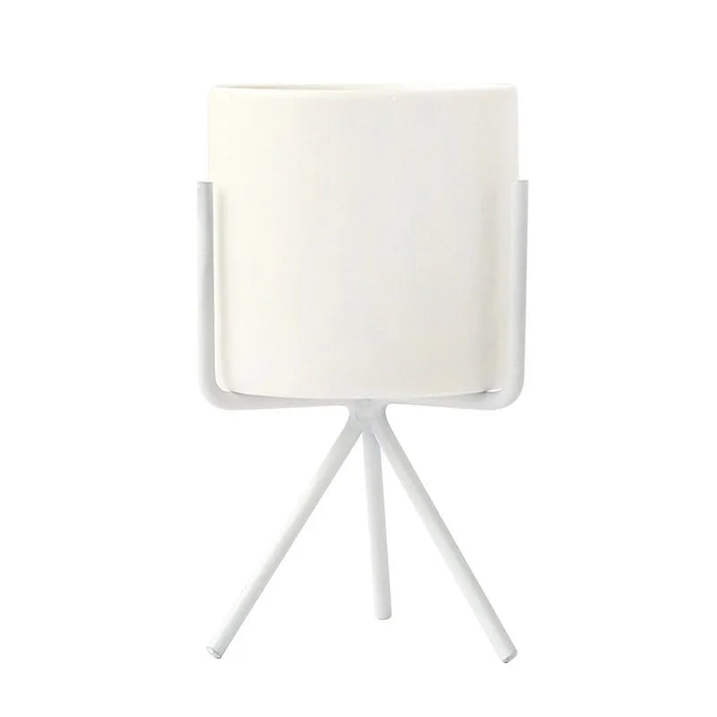 Cache pot sur pied blanc