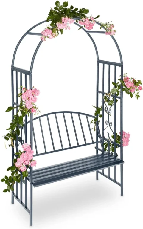 Arche à roses avec banc, anthracite, Relaxdays