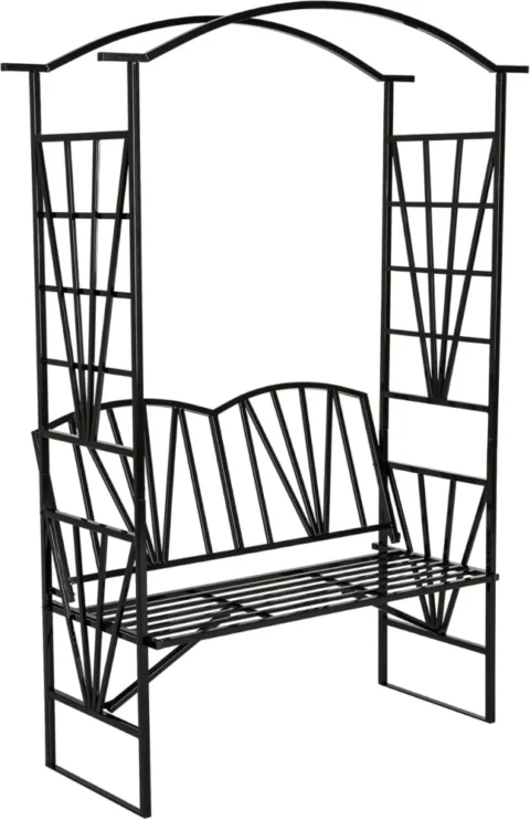 Arche à rosiers avec banc en métal noir, 210 cm