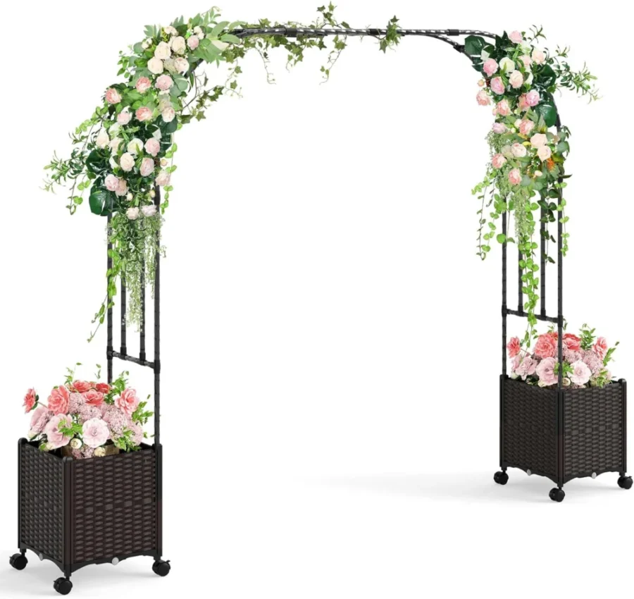 Arche de jardin 2 en 1 avec jardinières roulantes