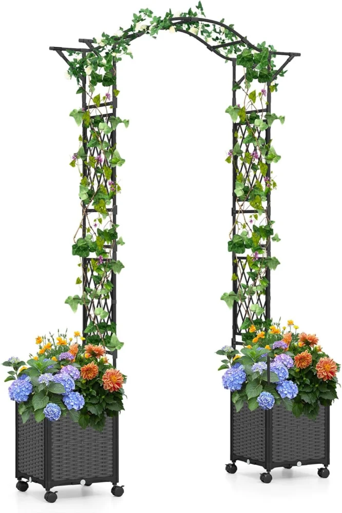 Arche de jardin avec 2 jardinières à roulettes