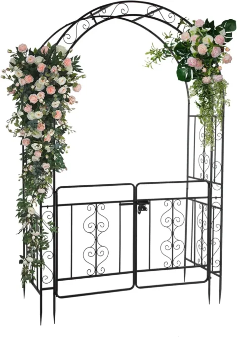 Arche de jardin avec porte, style étable, noir