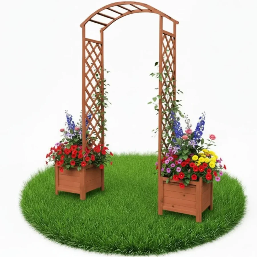 Arche de jardin en bois avec jardinières intégrées