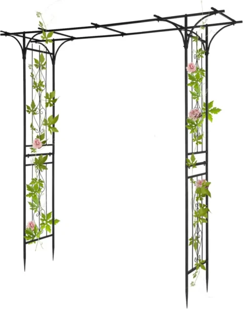 Arche de jardin en fer forgé noir, 208 cm