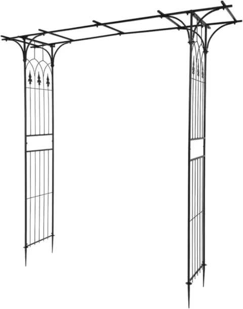 Arche de jardin en fer forgé noir, dessus plat