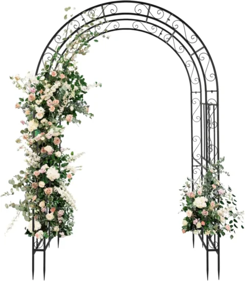 Arche de jardin française à motifs floraux, noir