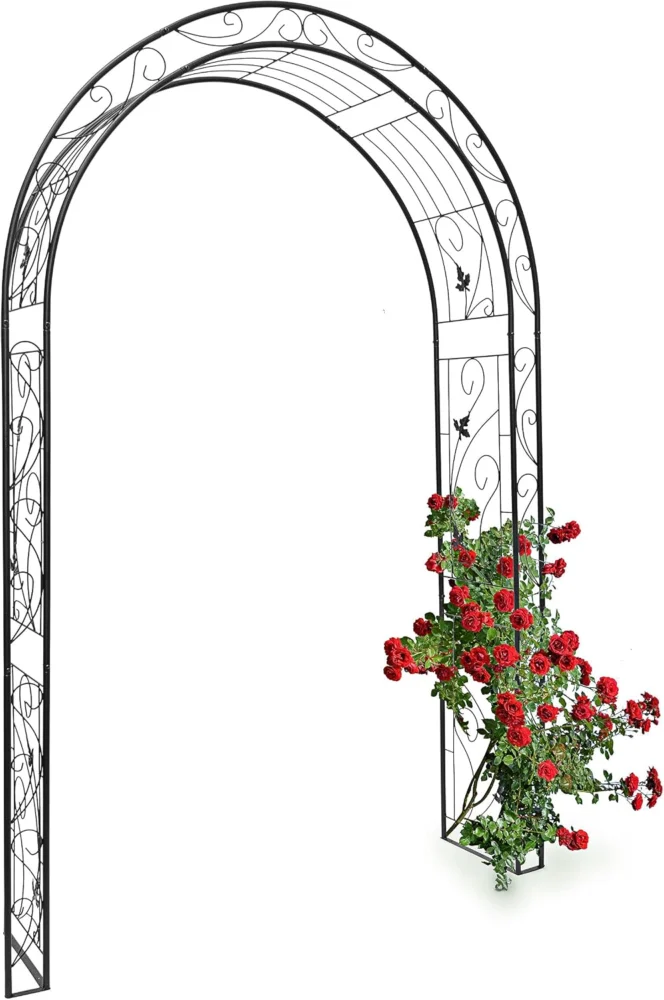 Arche-obélisque à rosiers en fer noir, Relaxdays