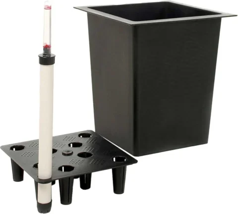 Bac à fleurs carré noir avec kit d’arrosage, 32 cm