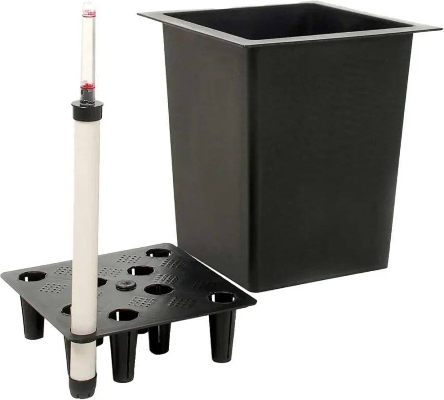 Bac à fleurs carré noir avec kit d’arrosage, 32 cm