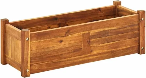 Bac à fleurs en bois d’acacia huilé, 76 cm, avec treillis