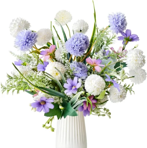 Bouquet artificiel de 10 branches, blanc et violet
