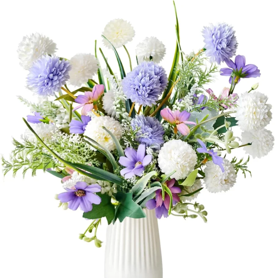 Bouquet artificiel de 10 branches, blanc et violet