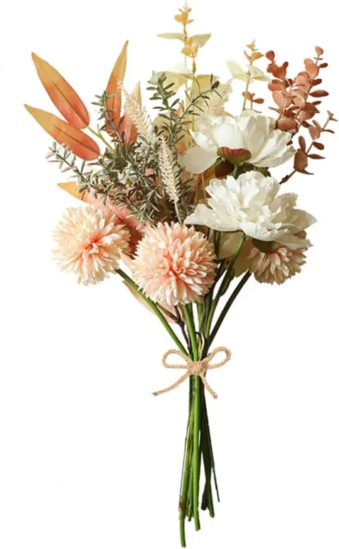 Bouquet d'hortensias et pivoines artificiels champagne