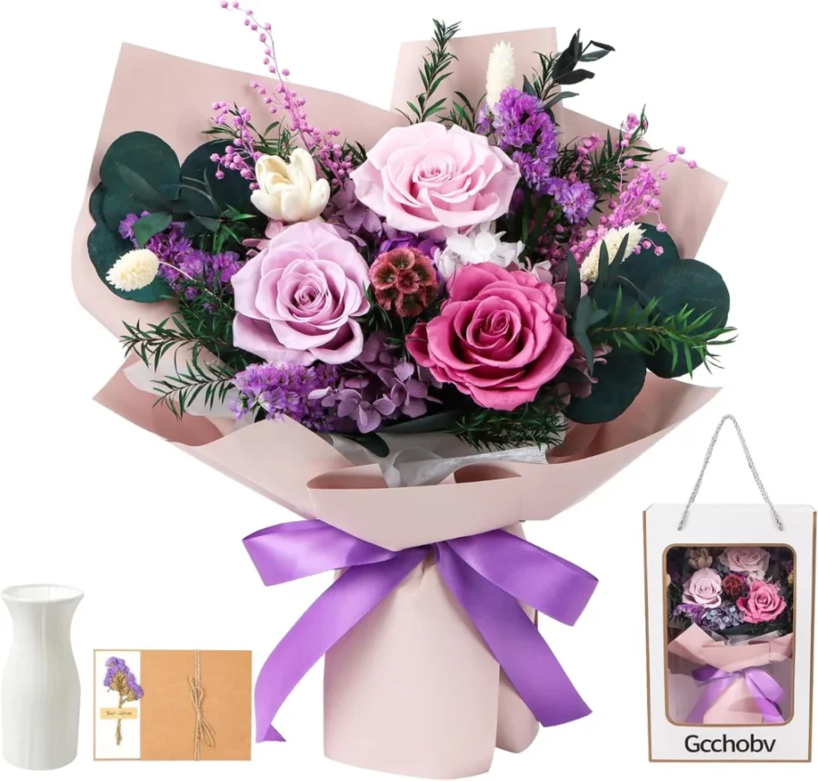 Bouquet de fleurs stabilisées violettes, longue tenue