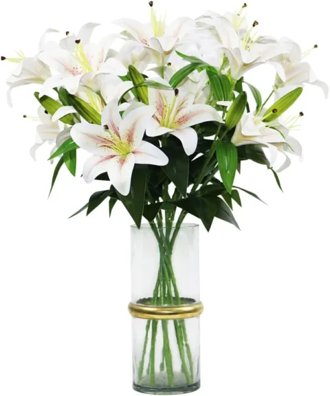 Bouquet de lys artificiels champagne, 8 têtes, 60 cm
