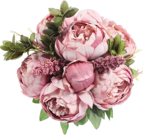 Bouquet de pivoines artificielles multicolores avec vase