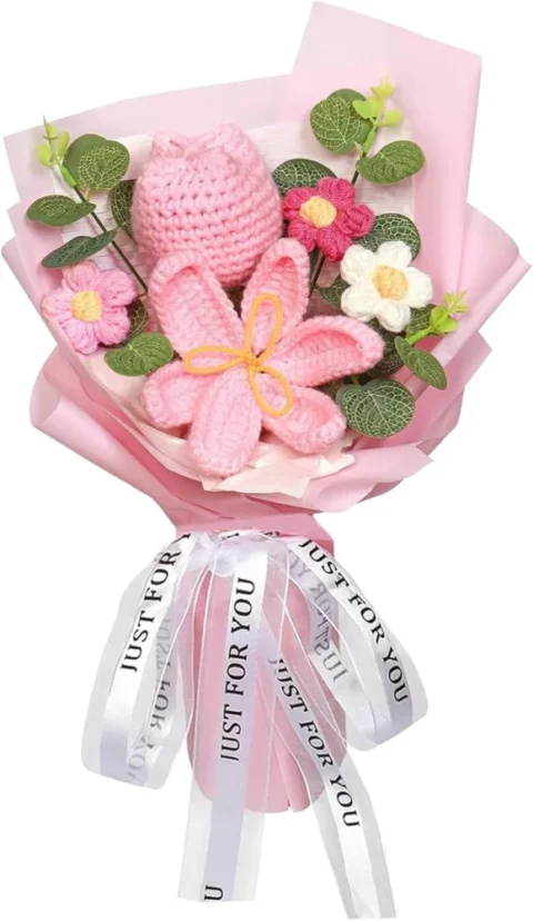 Bouquet de tulipes roses au crochet, fait main