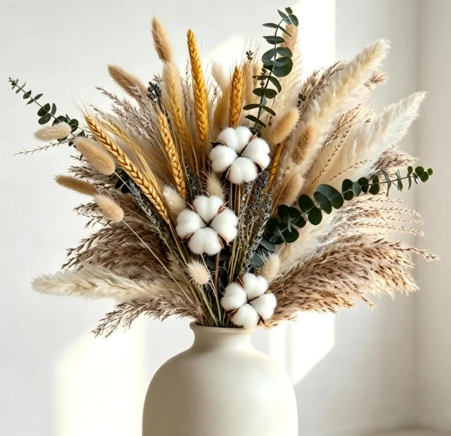 Bouquet mixte de 103 fleurs séchées, pampa 43 cm