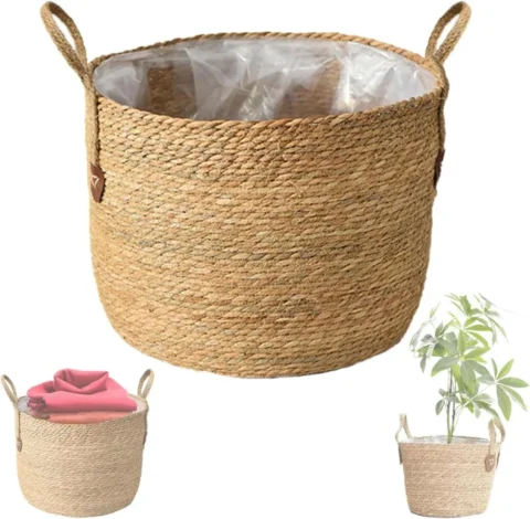 Cache-pot carré en jute et plastique recyclé, 15 cm