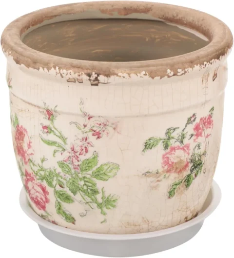 Cache-pot en céramique vintage à motif floral, 12,5 cm