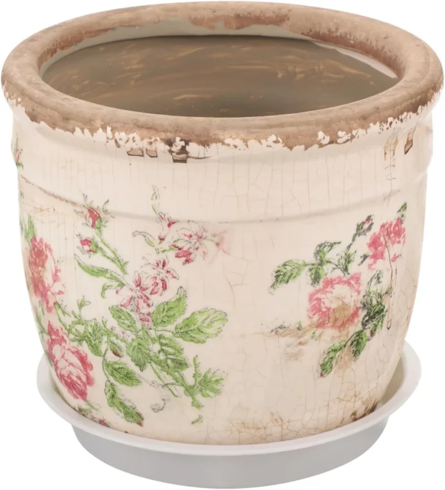 Cache-pot en céramique vintage à motif floral, 12,5 cm