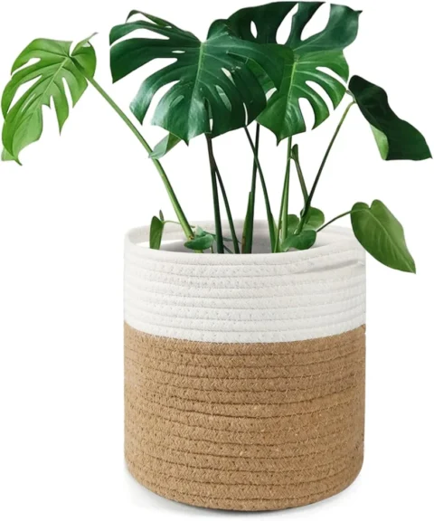 Cache-pot en coton tressé avec doublure, 20 cm