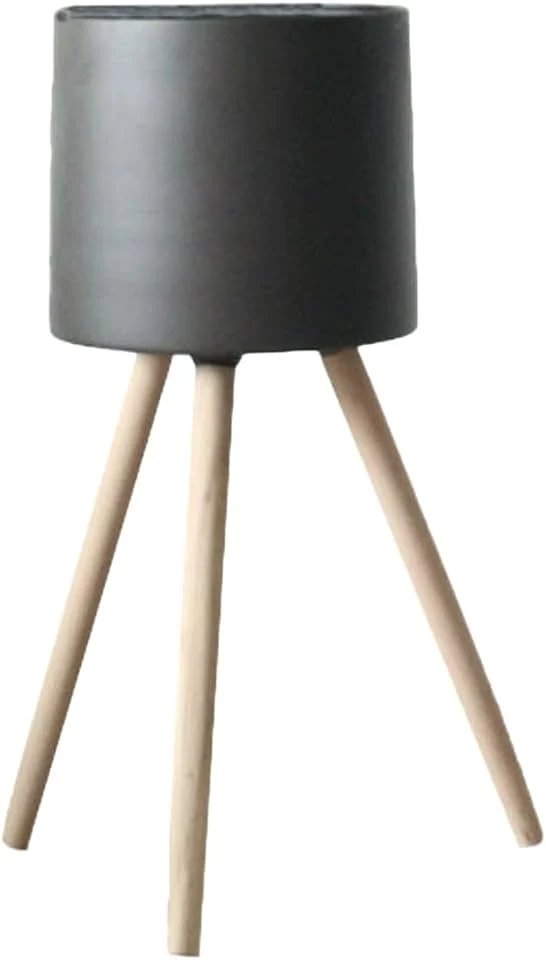 Cache-pot en fer sur pieds bois, gris, 54 cm