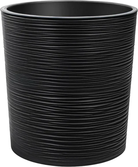 Cache-pot noir 30 cm, motif ciselé, avec insert