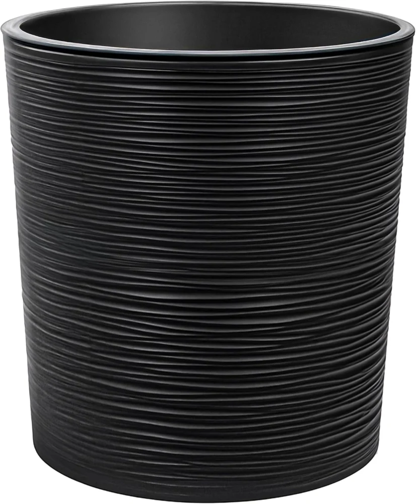 Cache-pot noir 30 cm, motif ciselé, avec insert