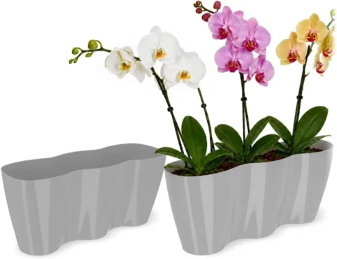 Cache-pot ovale gris pour orchidées, KADAX, 35 cm