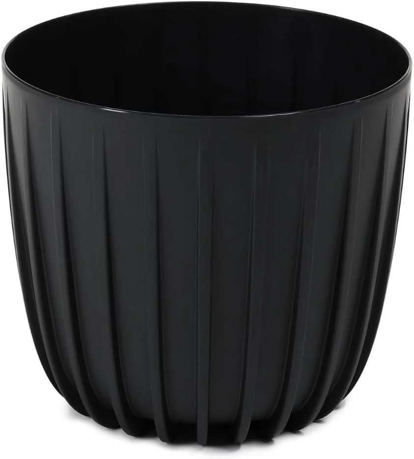 Cache-pot rainuré en plastique noir, 16 cm
