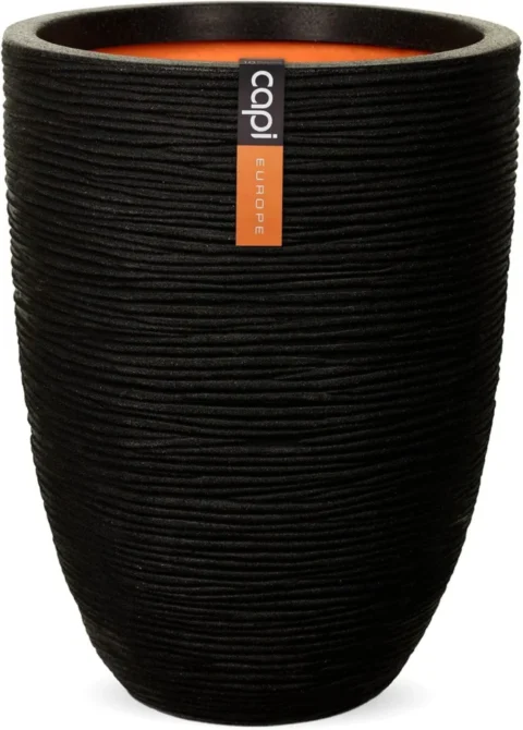 Cache-pot rond en polyéthylène recyclé, noir, 46 cm