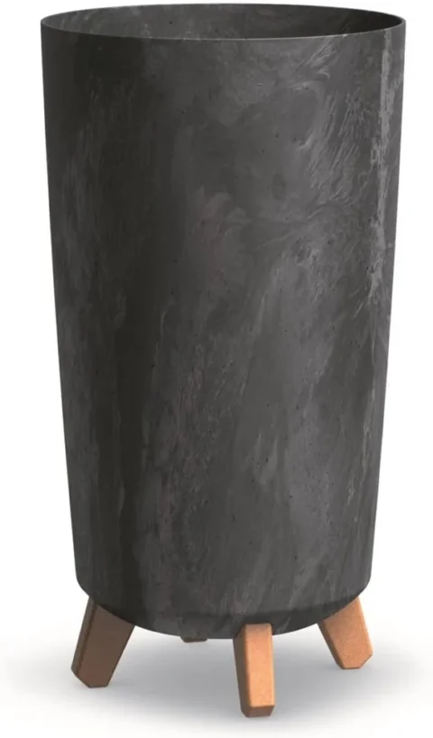 Cache-pot sur pieds aspect béton anthracite, 44 cm