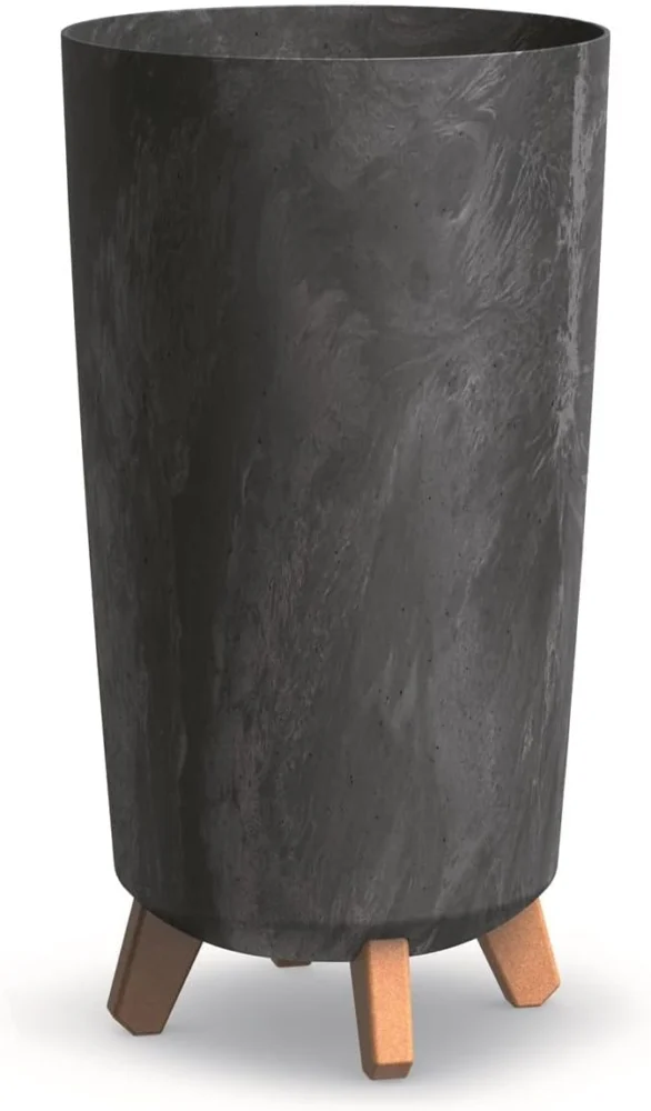 Cache-pot sur pieds aspect béton anthracite, 44 cm