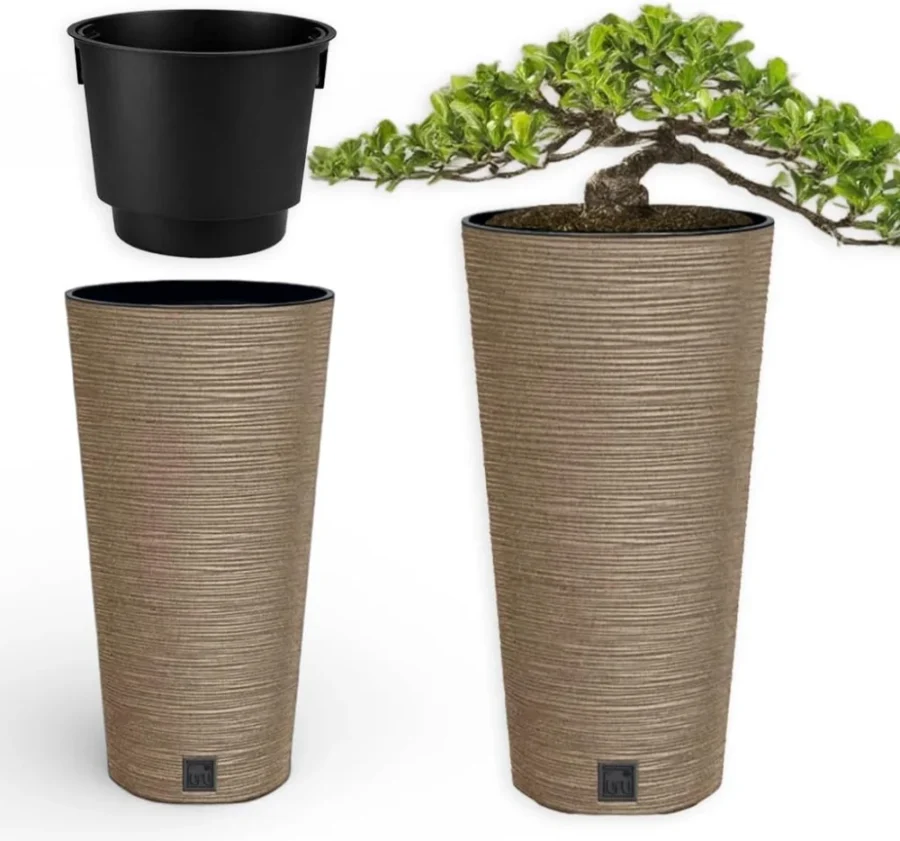 Cache-pot surélevé effet bois clair sur pieds 30 cm