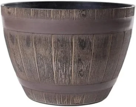 Cache-pot tonneau imitation bois chêne, 38 cm