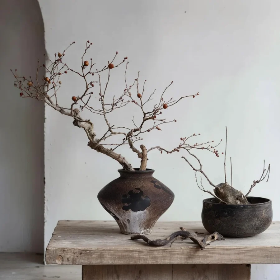 Cache-pot vintage wabi-sabi en céramique, 17 cm