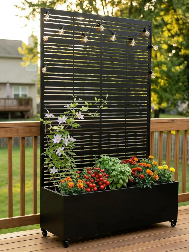 Carré potager brise-vue avec treillis noir 185 cm