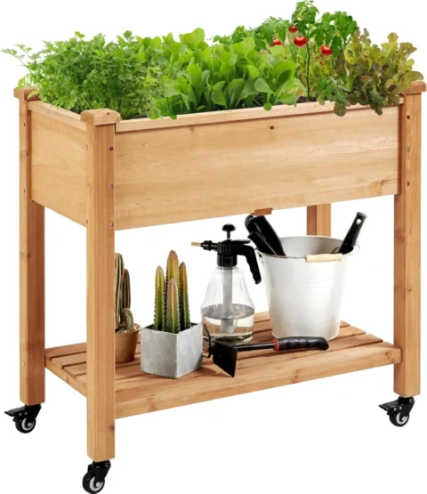Carré potager en bois sur roulettes avec étagère 87 cm