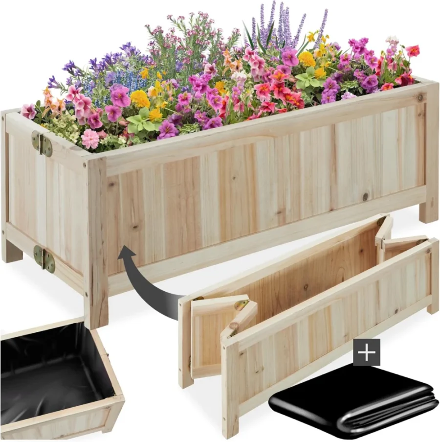 Carré potager pliable en bois de sapin, 70 cm, avec film