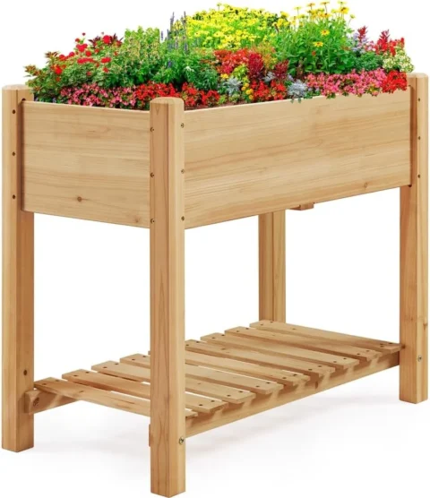 Carré potager sur pied en bois, 2 niveaux, 86 cm