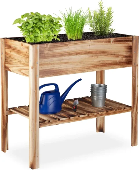 Carré potager sur pied en bois flambé 88 x 80 cm