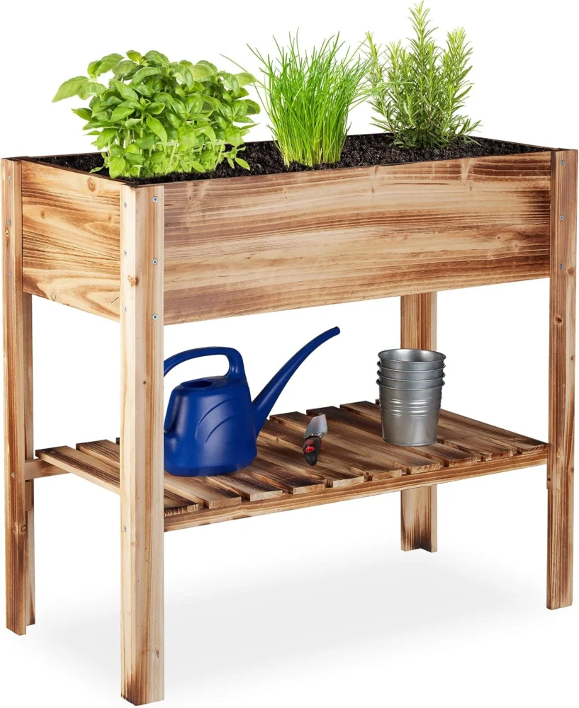 Carré potager sur pied en bois flambé 88 x 80 cm