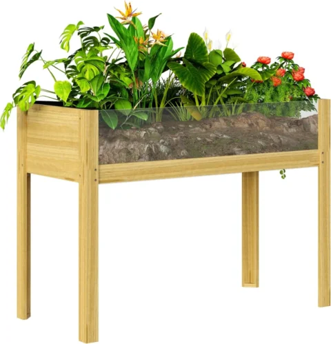 Carré potager sur pieds en bois avec panneaux acryliques