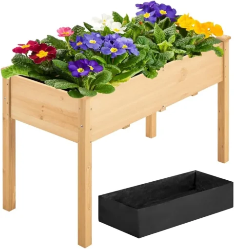 Carré potager surélevé en bois, trous de drainage, 121 cm