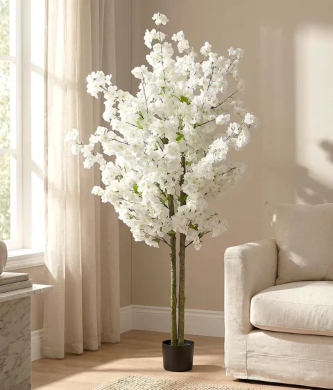 Cerisier en fleurs artificiel blanc 160 cm avec pot