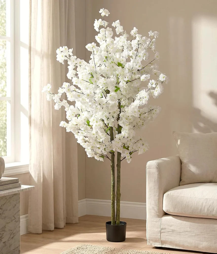 Cerisier en fleurs artificiel blanc 160 cm avec pot