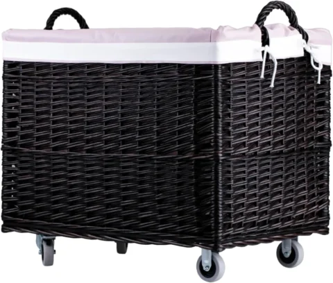 Coffre de rangement en osier sur roulettes, 63 cm