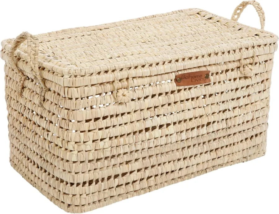 Coffre de rangement tressé en feuille de palmier, 60 cm