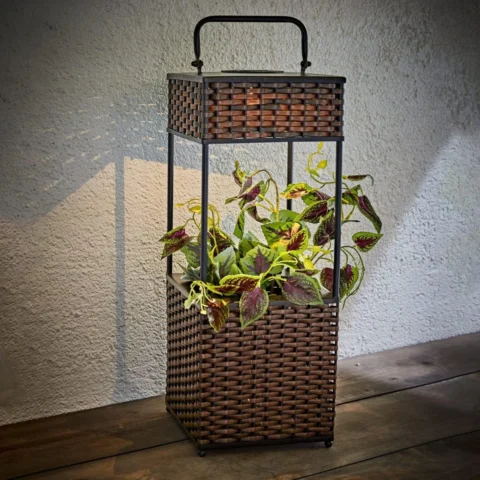 Colonne solaire à LED pour pot de fleurs, rotin, 50 cm